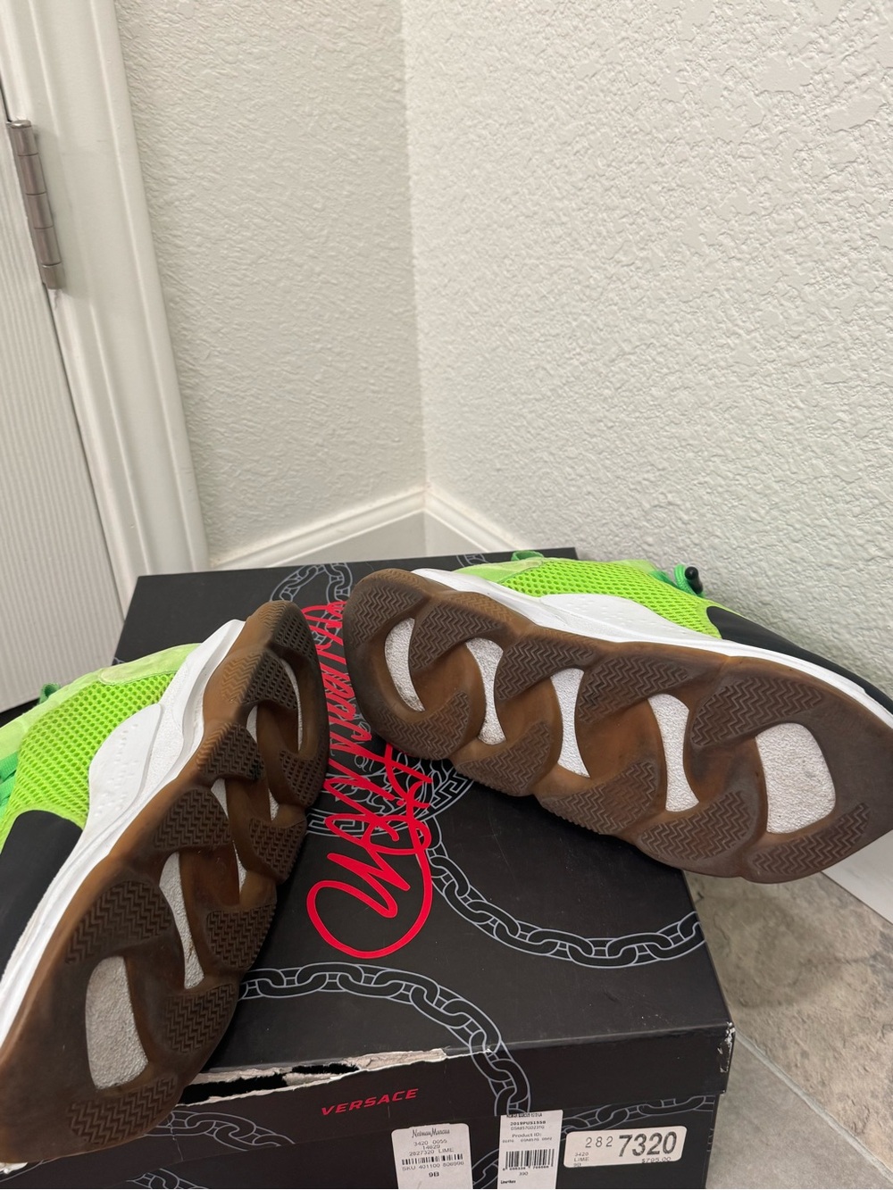 Versace Bright Green Mesh and Black Accent Sneakers - Picture 12 of 12